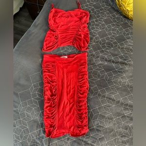 Marciano red ruched skirt set size medium